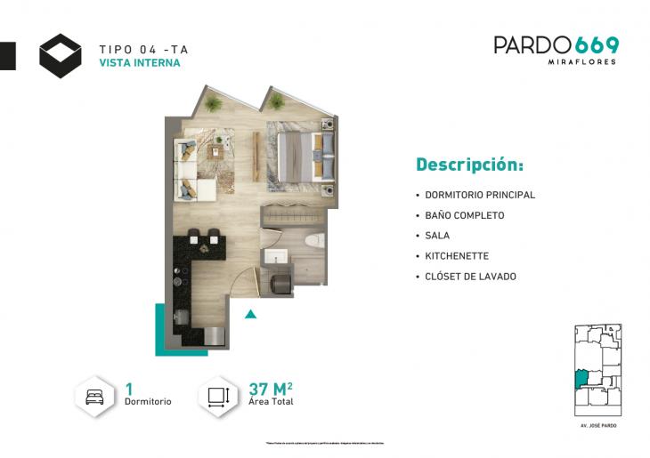 Plano del modelo Tipo 4-A del proyecto PARDO 669 en Miraflores