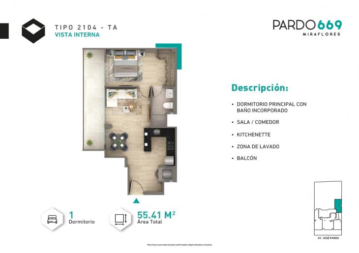 Plano del modelo Tipo 2104-A del proyecto PARDO 669 en Miraflores