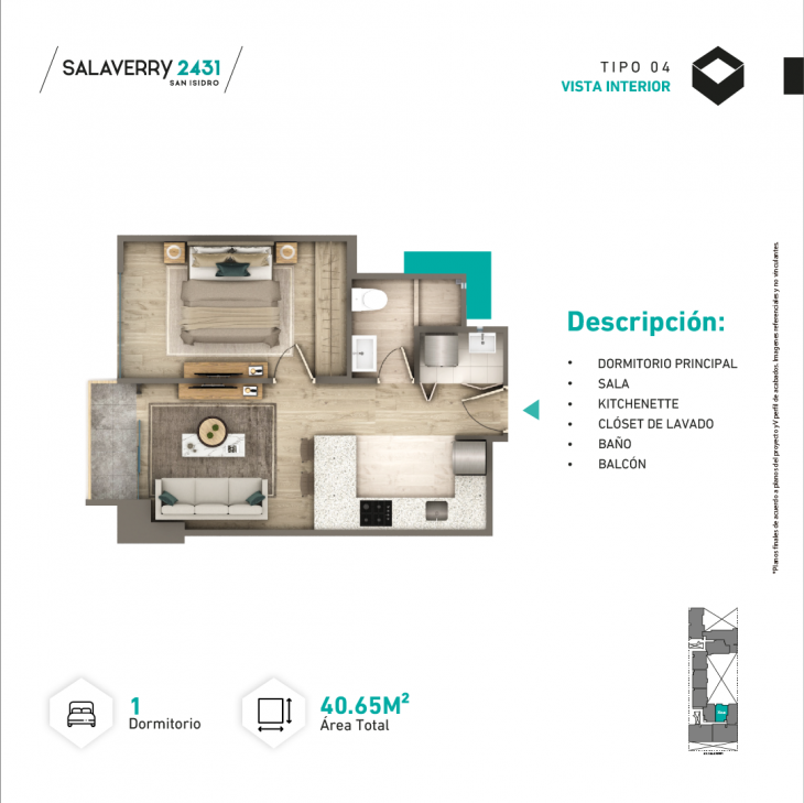 Plano del modelo Tipo X04 del proyecto SALAVERRY 2431 en San Isidro