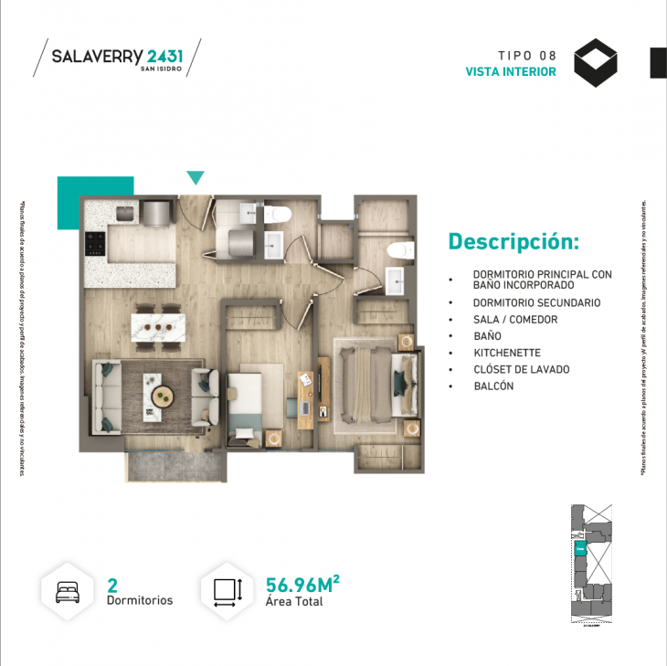 Plano del modelo Tipo X08 del proyecto SALAVERRY 2431 en San Isidro