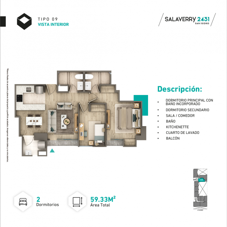 Plano del modelo Tipo X09 del proyecto SALAVERRY 2431 en San Isidro