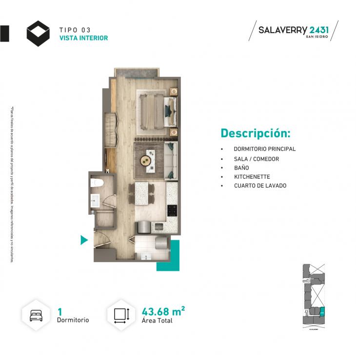 Plano del modelo Tipo X03 del proyecto SALAVERRY 2431 en San Isidro