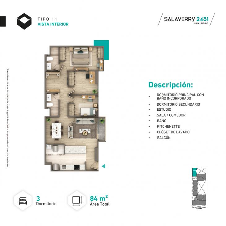 Plano del modelo Tipo X11 del proyecto SALAVERRY 2431 en San Isidro