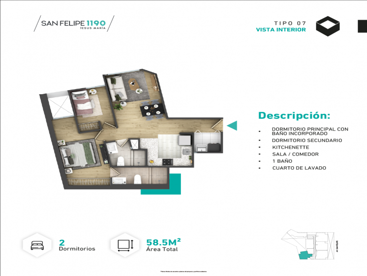 Plano del modelo Tipo 7 del proyecto SAN FELIPE 1190 en Jesus Maria
