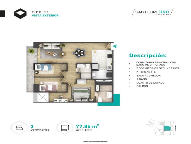 Plano del modelo Tipo 2 del proyecto SAN FELIPE 1190 en Jesus Maria