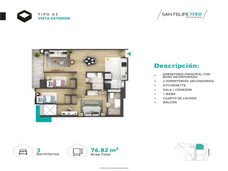 Plano del modelo Tipo 3 del proyecto SAN FELIPE 1190 en Jesus Maria
