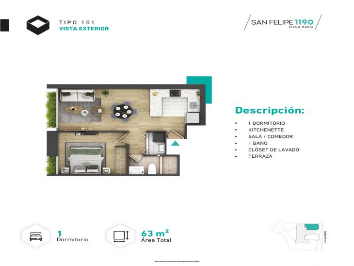 Plano del modelo Tipo 101 del proyecto SAN FELIPE 1190 en Jesus Maria