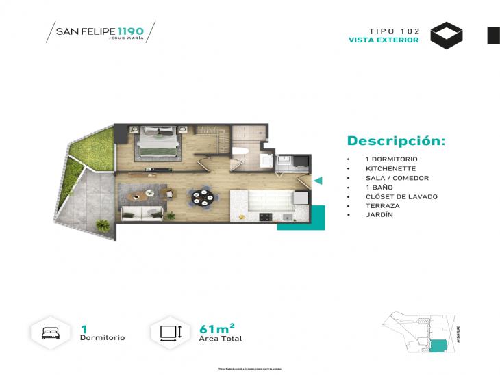 Plano del modelo Tipo 102 del proyecto SAN FELIPE 1190 en Jesus Maria