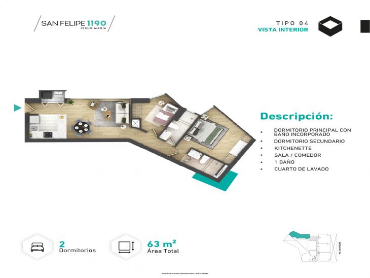 Plano del modelo Tipo 4 del proyecto SAN FELIPE 1190 en Jesus Maria