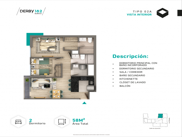 Plano del modelo Tipo X02A del proyecto DERBY 182 en Santiago De Surco