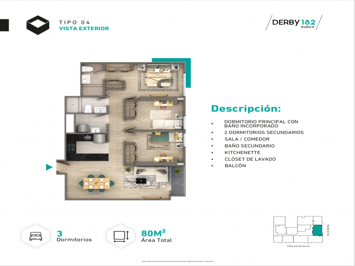 Plano del modelo Tipo X04 del proyecto DERBY 182 en Santiago De Surco