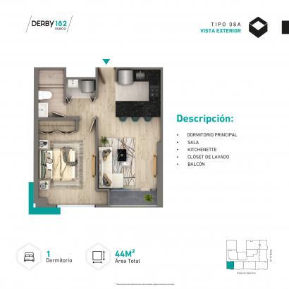 Plano del modelo Tipo X08A del proyecto DERBY 182 en Santiago De Surco