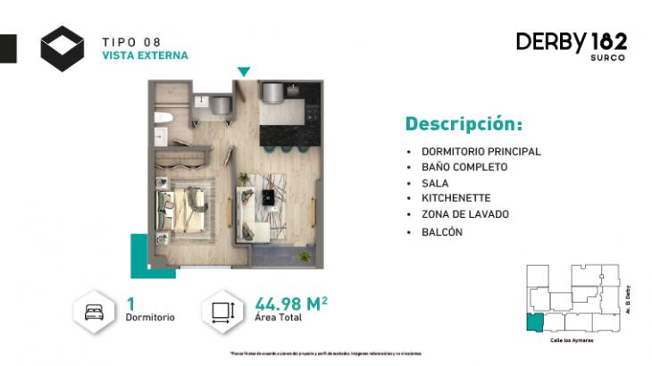 Plano del modelo Tipo X08A del proyecto DERBY 182 en Santiago De Surco