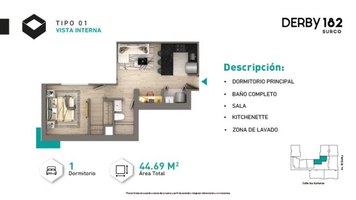 Plano del modelo Tipo X01 del proyecto DERBY 182 en Santiago De Surco
