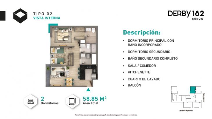 Plano del modelo Tipo X02A del proyecto DERBY 182 en Santiago De Surco