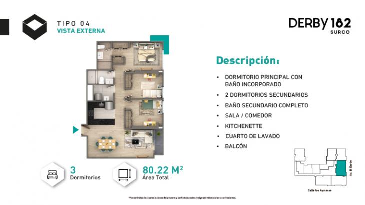 Plano del modelo Tipo X04 del proyecto DERBY 182 en Santiago De Surco