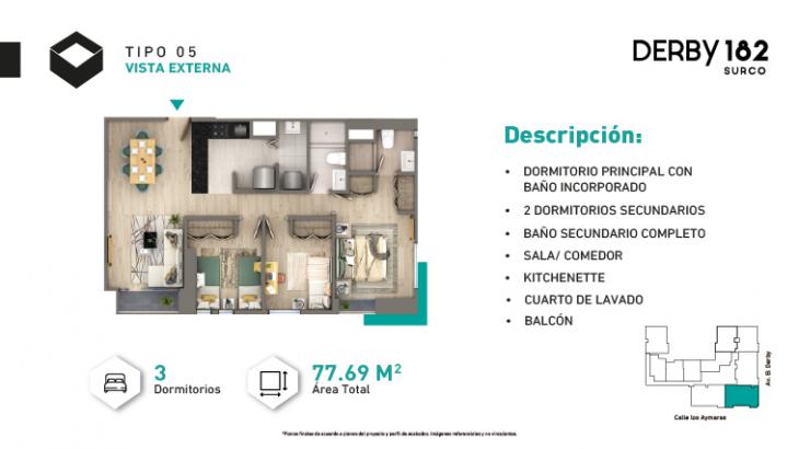 Plano del modelo Tipo X05 del proyecto DERBY 182 en Santiago De Surco