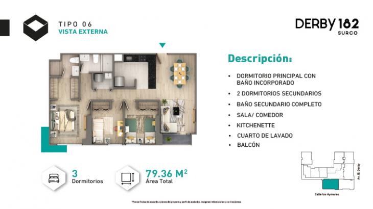 Plano del modelo Tipo X06B del proyecto DERBY 182 en Santiago De Surco