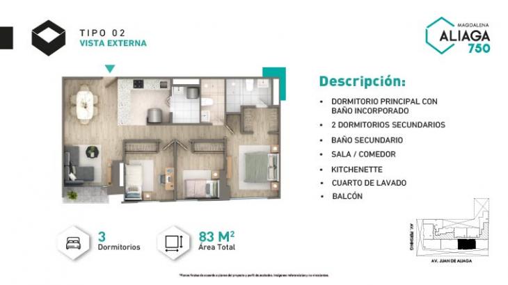 Plano del modelo Tipo 2 del proyecto ALIAGA 750 en Magdalena Del Mar