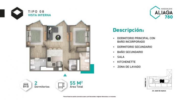 Plano del modelo Tipo 8 del proyecto ALIAGA 750 en Magdalena Del Mar