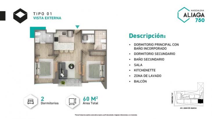 Plano del modelo Tipo 1 del proyecto ALIAGA 750 en Magdalena Del Mar