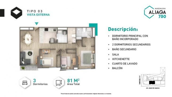 Plano del modelo Tipo 3 del proyecto ALIAGA 750 en Magdalena Del Mar