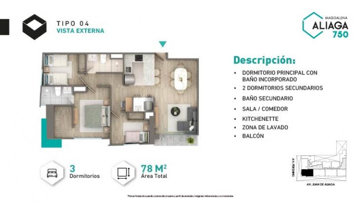 Plano del modelo Tipo 4 del proyecto ALIAGA 750 en Magdalena Del Mar