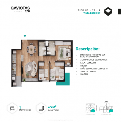 Plano del modelo T1-X08-A del proyecto GAVIOTAS en Chorrillos