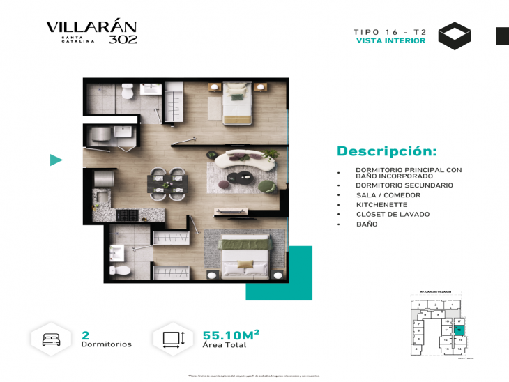 Plano del modelo Tipo-X16-T2 del proyecto VILLARÁN en La Victoria