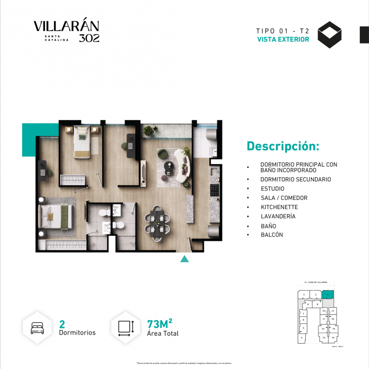 Plano del modelo Tipo-X01-T2 del proyecto VILLARÁN en La Victoria