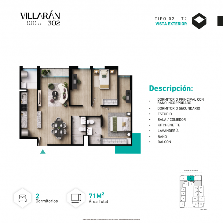 Plano del modelo Tipo-X02-T2 del proyecto VILLARÁN en La Victoria