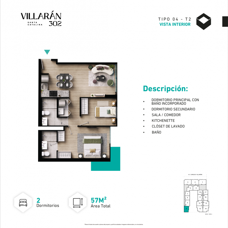 Plano del modelo Tipo-X04-T2 del proyecto VILLARÁN en La Victoria