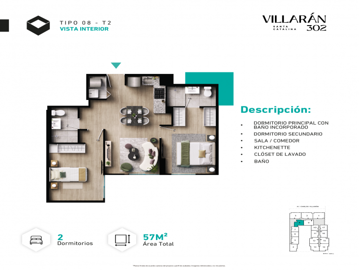 Plano del modelo Tipo-X08-T2 del proyecto VILLARÁN en La Victoria