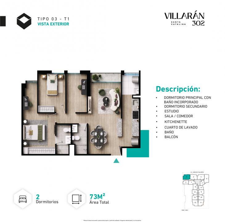 Plano del modelo Tipo-X03-T1 del proyecto VILLARÁN en La Victoria