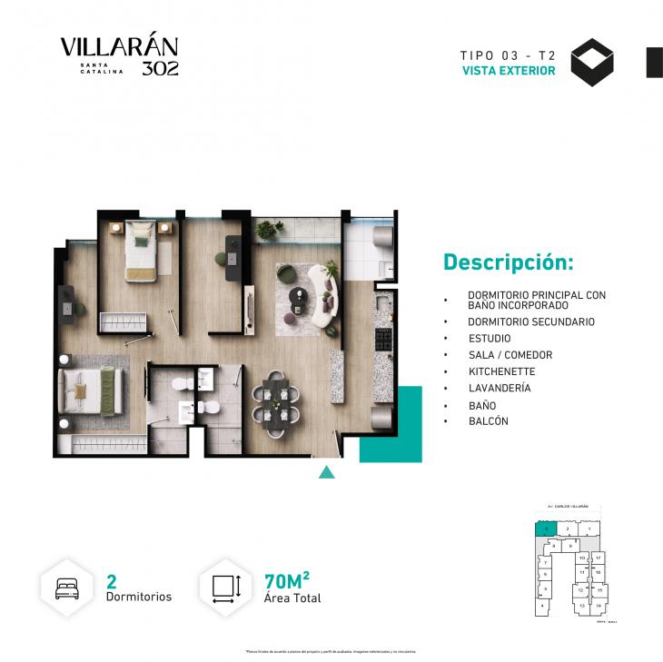 Plano del modelo Tipo-X03-T2 del proyecto VILLARÁN en La Victoria