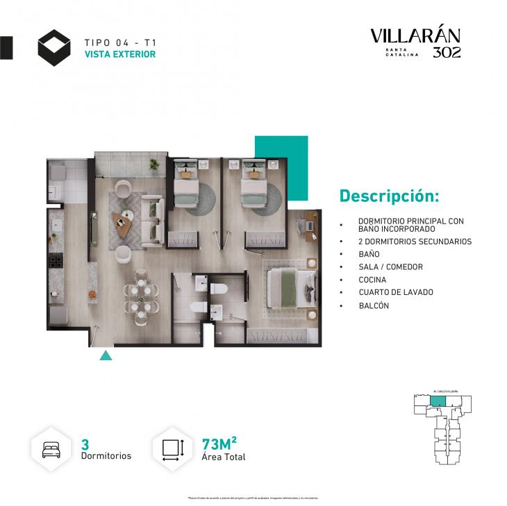 Plano del modelo Tipo-X04-T1 del proyecto VILLARÁN en La Victoria