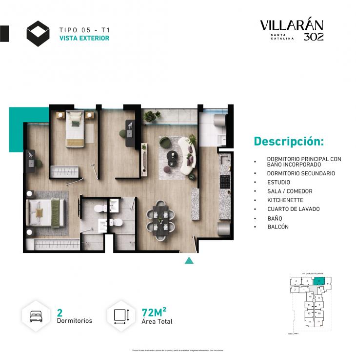 Plano del modelo Tipo-X05-T1 del proyecto VILLARÁN en La Victoria