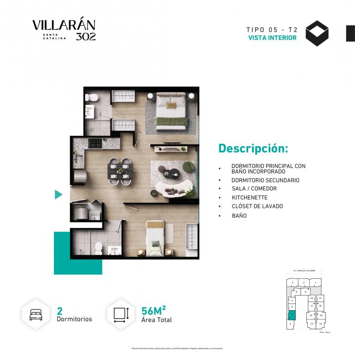 Plano del modelo Tipo-X05-T2 del proyecto VILLARÁN en La Victoria