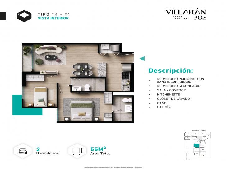 Plano del modelo Tipo-X14-T1 del proyecto VILLARÁN en La Victoria