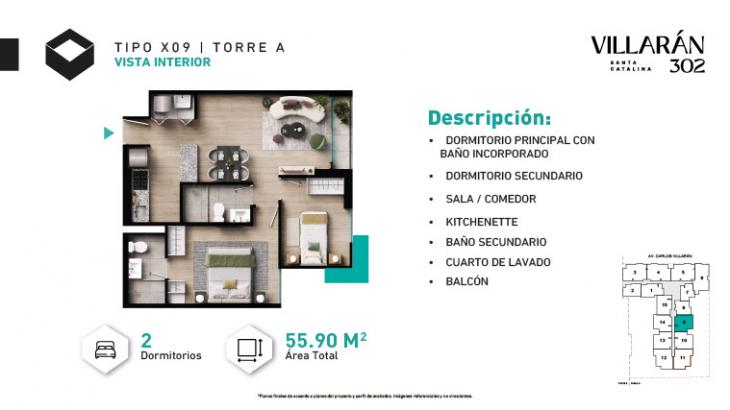 Plano del modelo Tipo-X09-T1 del proyecto VILLARÁN en La Victoria