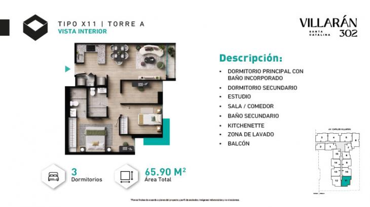 Plano del modelo Tipo-X11-T1 del proyecto VILLARÁN en La Victoria