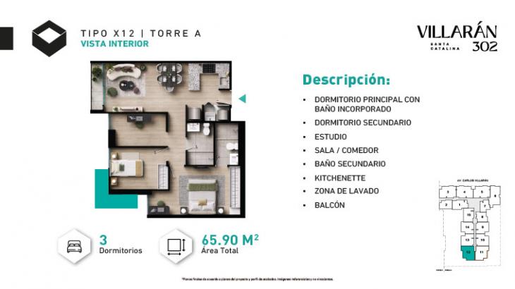 Plano del modelo Tipo-X12-T1 del proyecto VILLARÁN en La Victoria