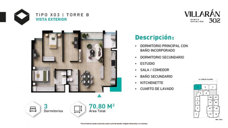 Plano del modelo Tipo-X03-T2 del proyecto VILLARÁN en La Victoria