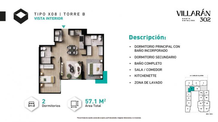 Plano del modelo Tipo-X08-T2 del proyecto VILLARÁN en La Victoria