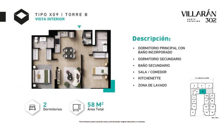 Plano del modelo Tipo-X09-T2 del proyecto VILLARÁN en La Victoria