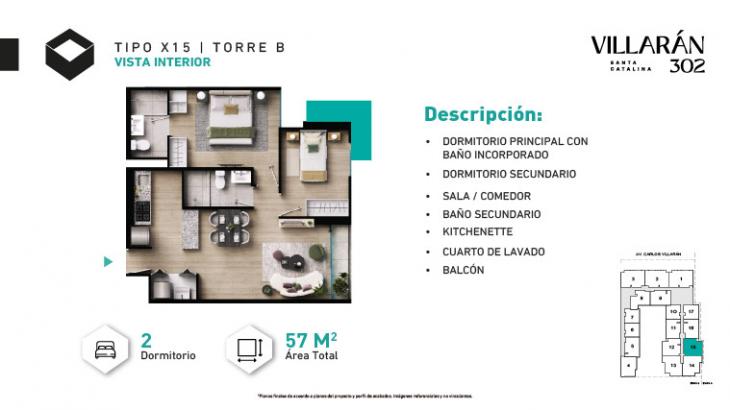 Plano del modelo Tipo-X15-T2 del proyecto VILLARÁN en La Victoria