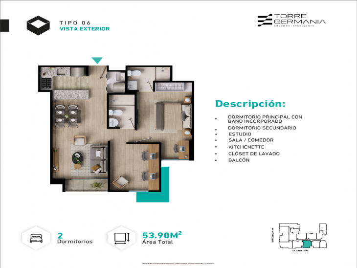Plano del modelo P4-P18-X06 del proyecto TORRE GERMANIA en Surquillo