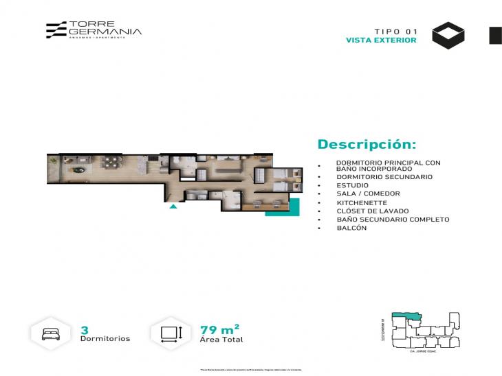 Plano del modelo P3-X01 del proyecto TORRE GERMANIA en Surquillo