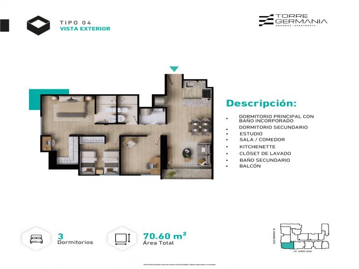 Plano del modelo P24-X04 del proyecto TORRE GERMANIA en Surquillo
