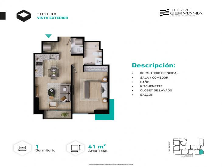 Plano del modelo P3-X08 del proyecto TORRE GERMANIA en Surquillo